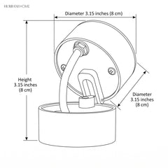 Drawing giving the fixture diameter 3.15 inches and height 3.15 inches