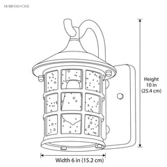 Line drawing of the lantern with height 10 in and width 6 in