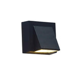 Black single head outdoor wall light seen from the front and side