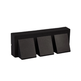 Black three head outdoor wall light in a wide horizontal bar
