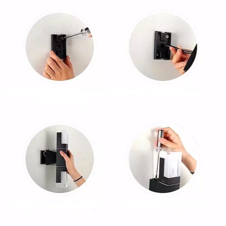 Four step drawing showing the sconce being fixed and the tube fitted