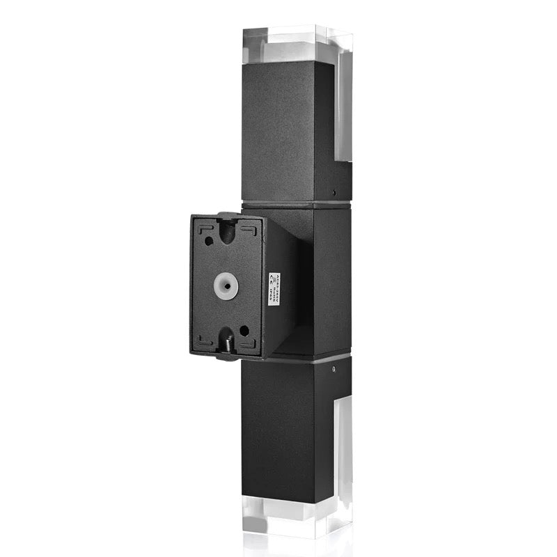 Back of the prism wall sconce showing the mounting plate and terminals