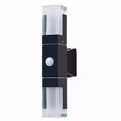 Double head prism wall sconce with the motion sensor lens in the body