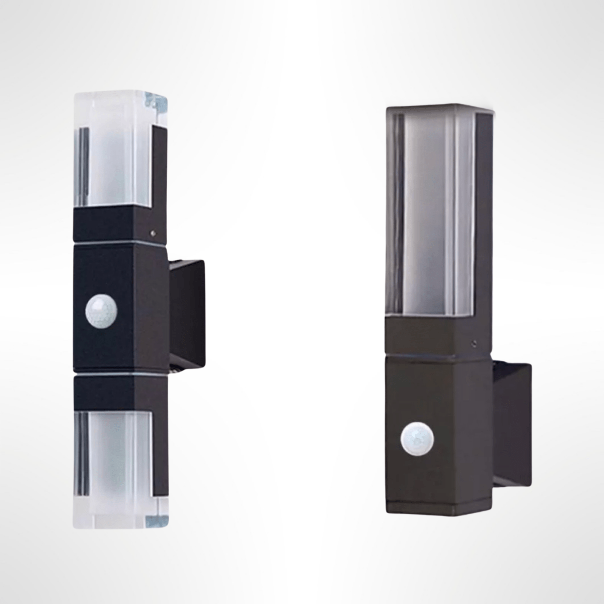 Sensor and plain versions of the prism wall sconce shown side by side