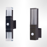 Sensor and plain versions of the prism wall sconce shown side by side