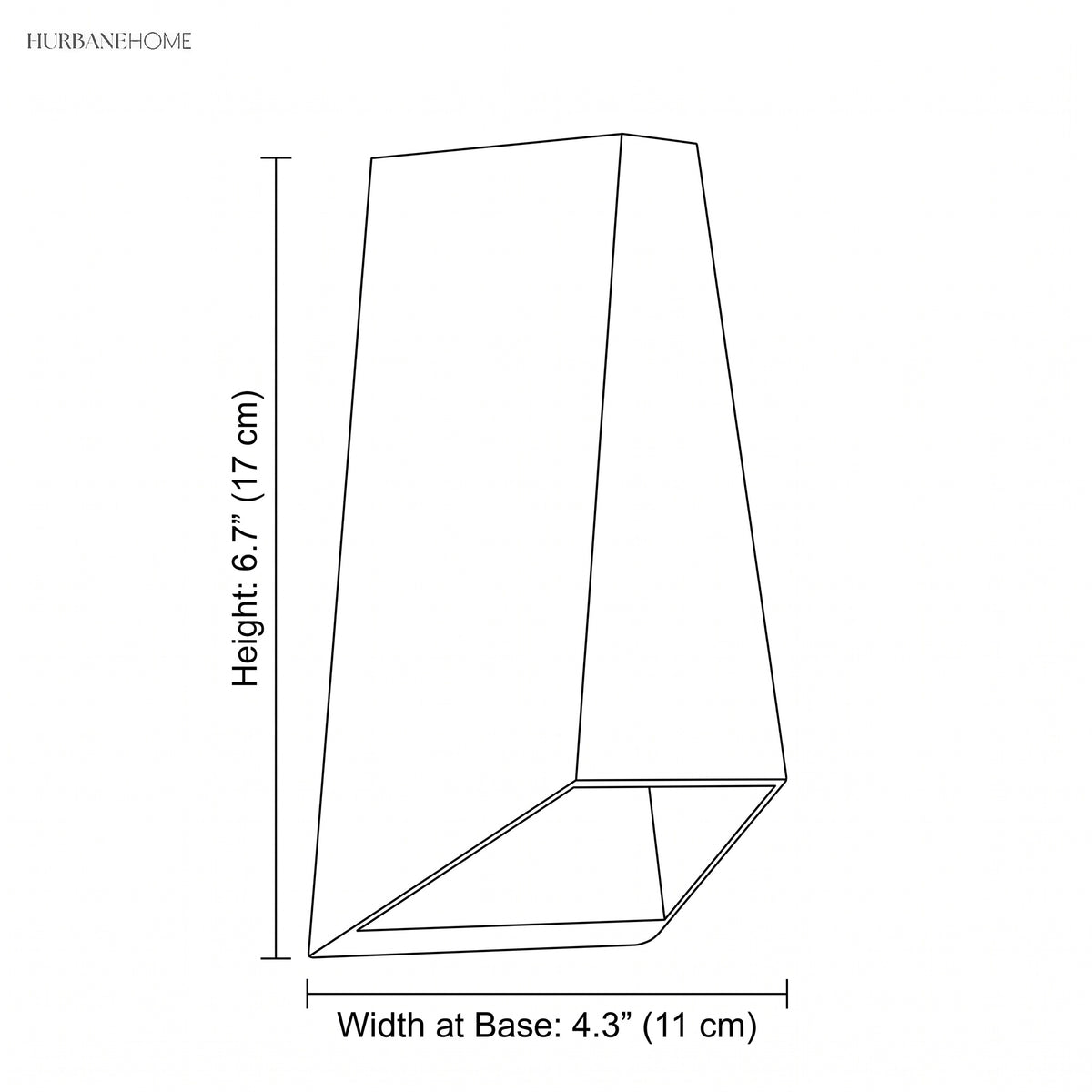 Dimension diagram of the wedge body, 6.7 inch height and 4.3 inch base width