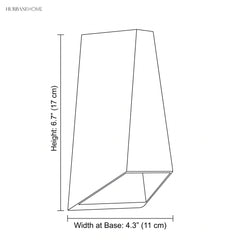 Dimension diagram of the wedge body, 6.7 inch height and 4.3 inch base width
