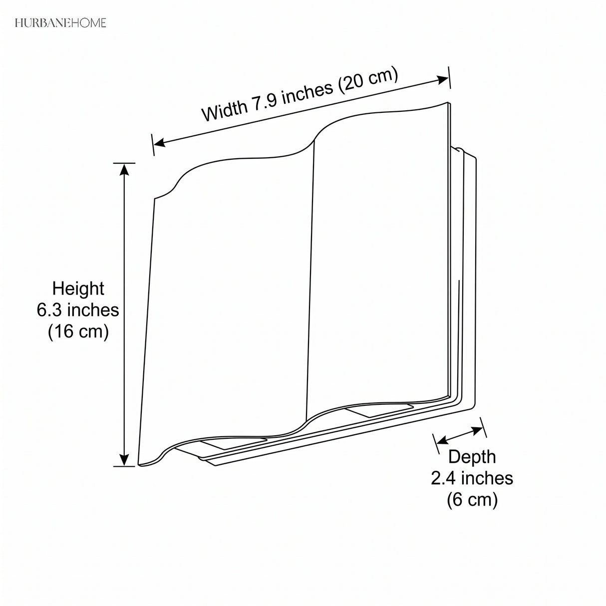 Drawing of the sconce at 7.9 inches wide, 6.3 high, 2.4 deep