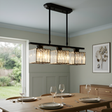 Faceted Glass Kitchen Island Pendant Light on a Linear Bar
