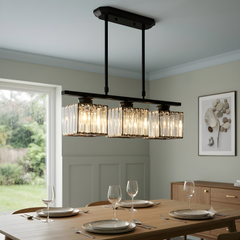 Faceted Glass Kitchen Island Pendant Light on a Linear Bar