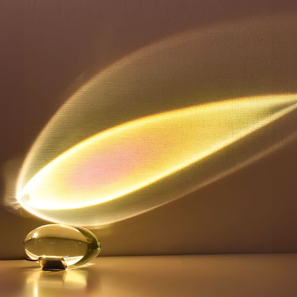 Oval glass ambient lamp shown from a raised angle unlit