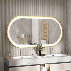 Oval LED Mirror – Gold Anti - Fog Dimmable Bathroom Wall Design - Hurbane Home