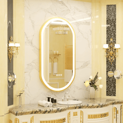 Oval LED Mirror – Gold Anti - Fog Dimmable Bathroom Wall Design - Hurbane Home