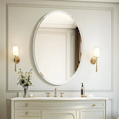 Oval Wall Mirror – Frameless Beveled HD Silver Vanity Design - Hurbane Home