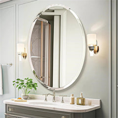Oval Wall Mirror – Frameless Beveled HD Silver Vanity Design - Hurbane Home