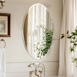 Oval Wall Mirror – Frameless Beveled HD Silver Vanity Design - Hurbane Home