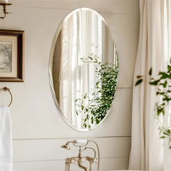Oval Wall Mirror – Frameless Beveled HD Silver Vanity Design - Hurbane Home