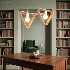 Modern Geometric Pendant Light Asta Wood 1-Light styled in a room setting