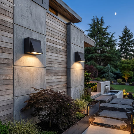 Modern Minimalist Wall Sconce Ayla Waterproof Outdoor styled in a room setting