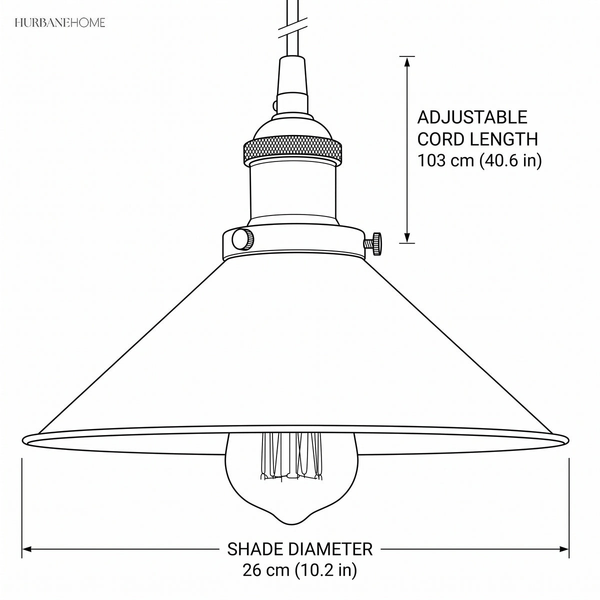 Vintage Nordic Pendant Light Industrial 1-Light dimension guide illustration