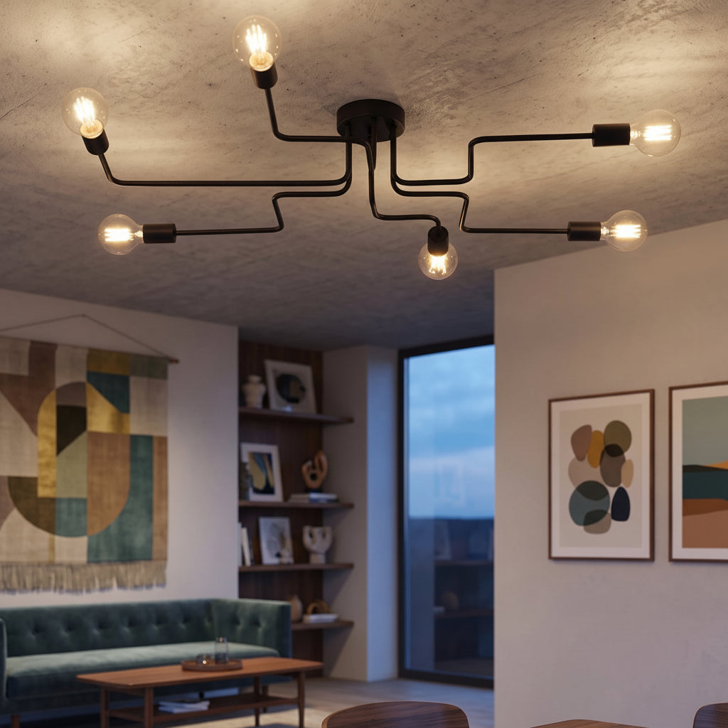 Modern Nordic Sputnik Chandelier styled in a room setting
