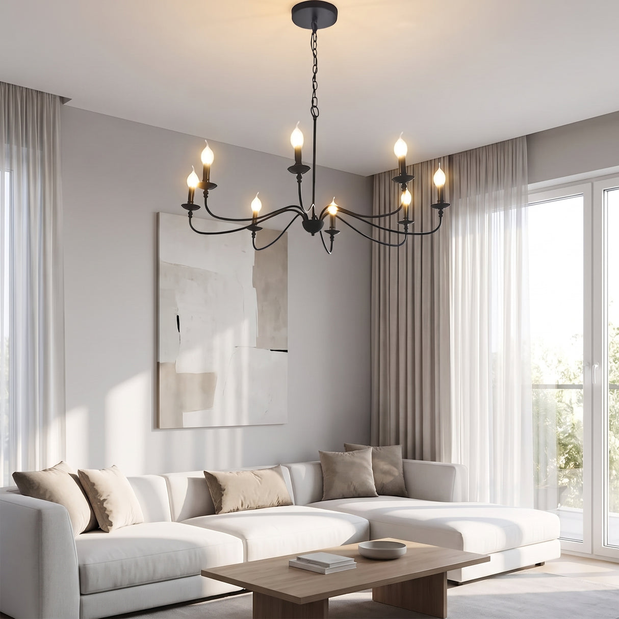 Iron Pendant Light - living room curtain lifestyle