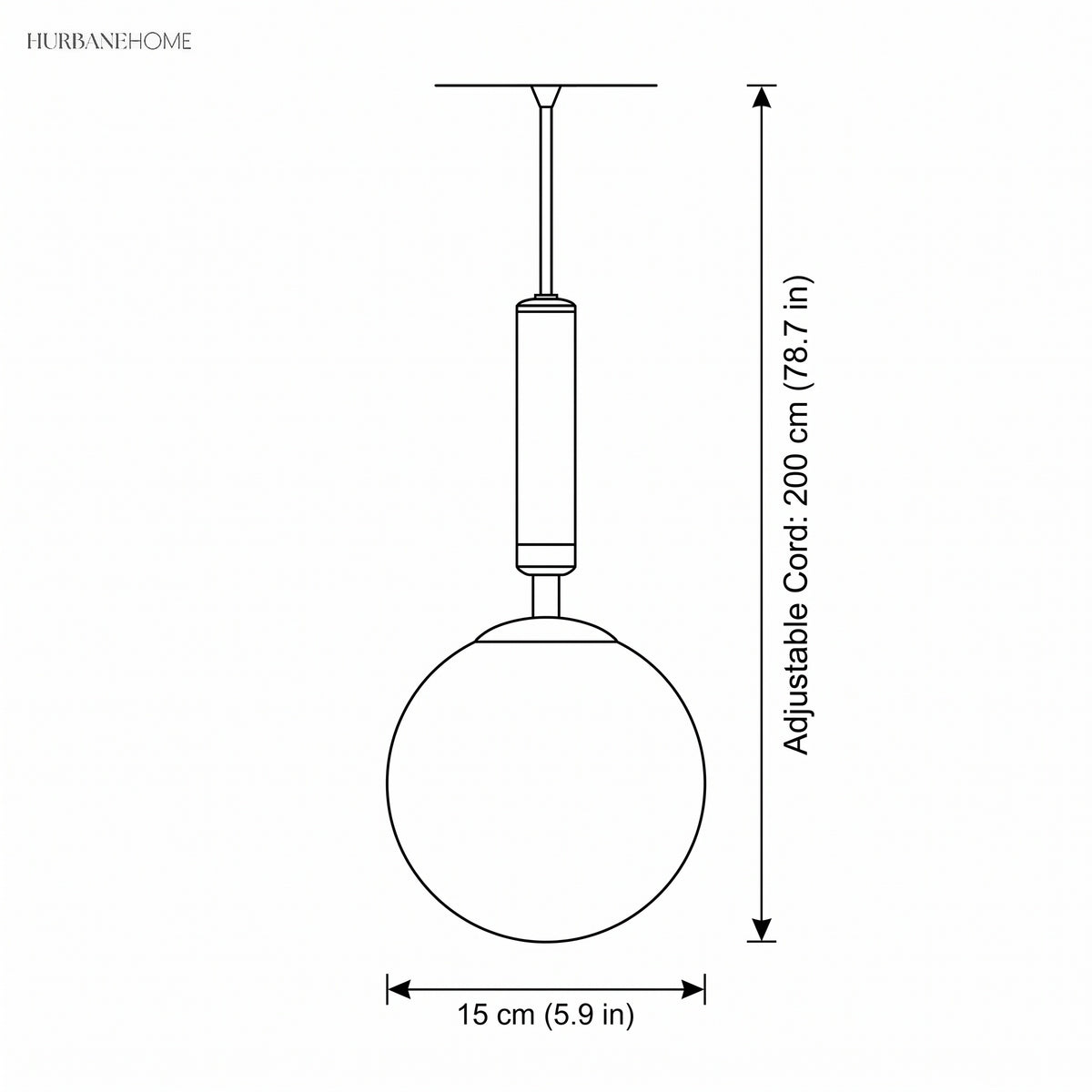 Modern Nordic Pendant Light Lexi 1-Light dimension guide illustration