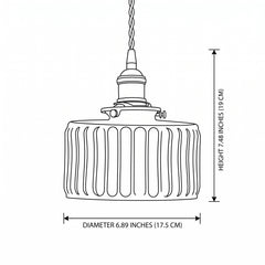 Vintage Cylinder Glass Pendant Light - size dimension illustration