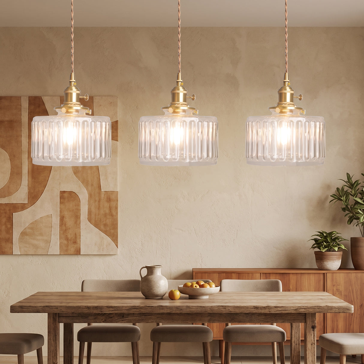 Vintage Cylinder Glass Pendant Light - kitchen island lifestyle