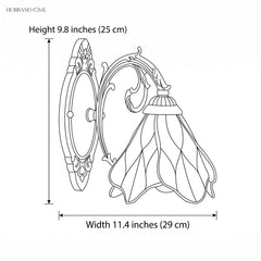 Stained glass petal wall sconce dimension illustration