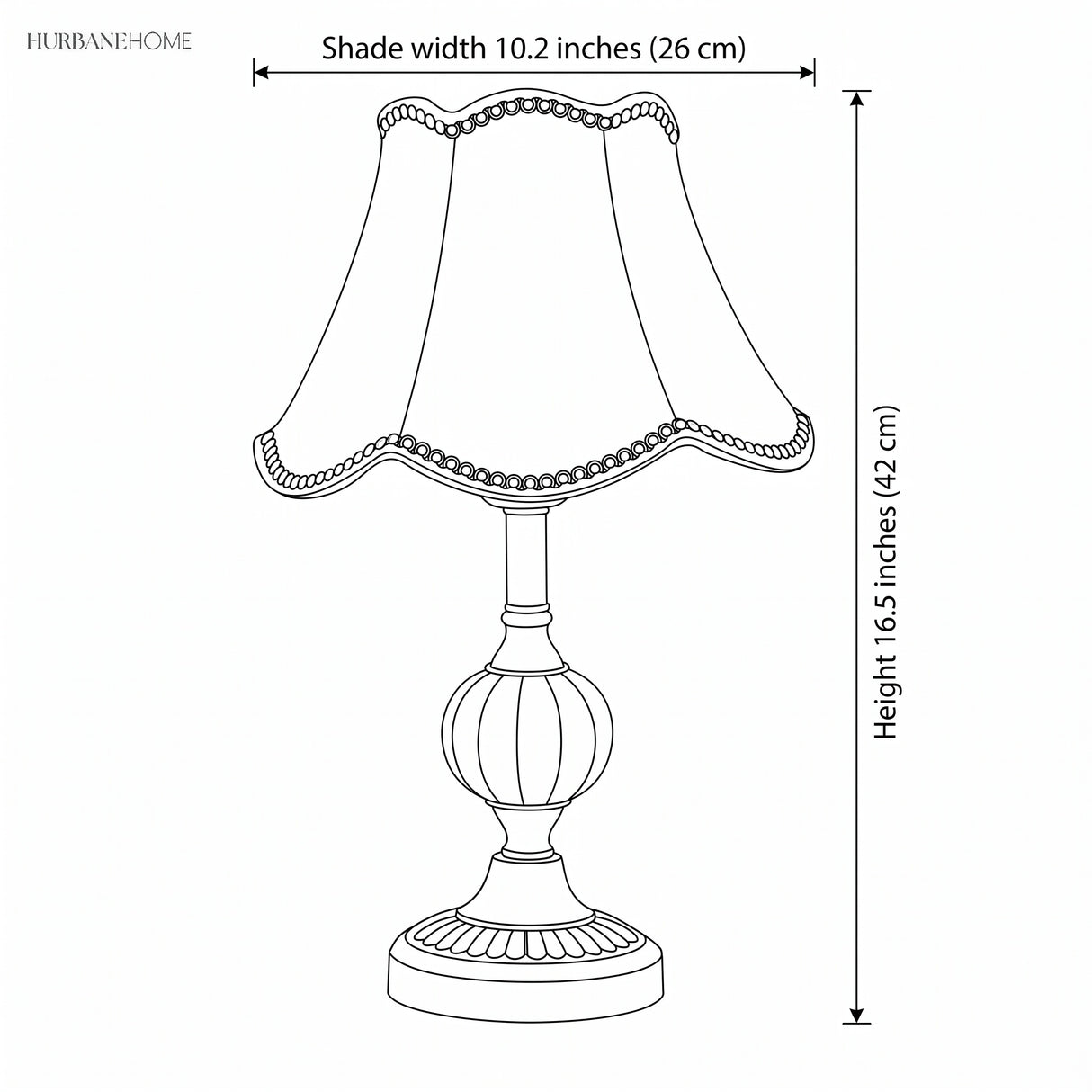Ceramic base table lamp dimension illustration