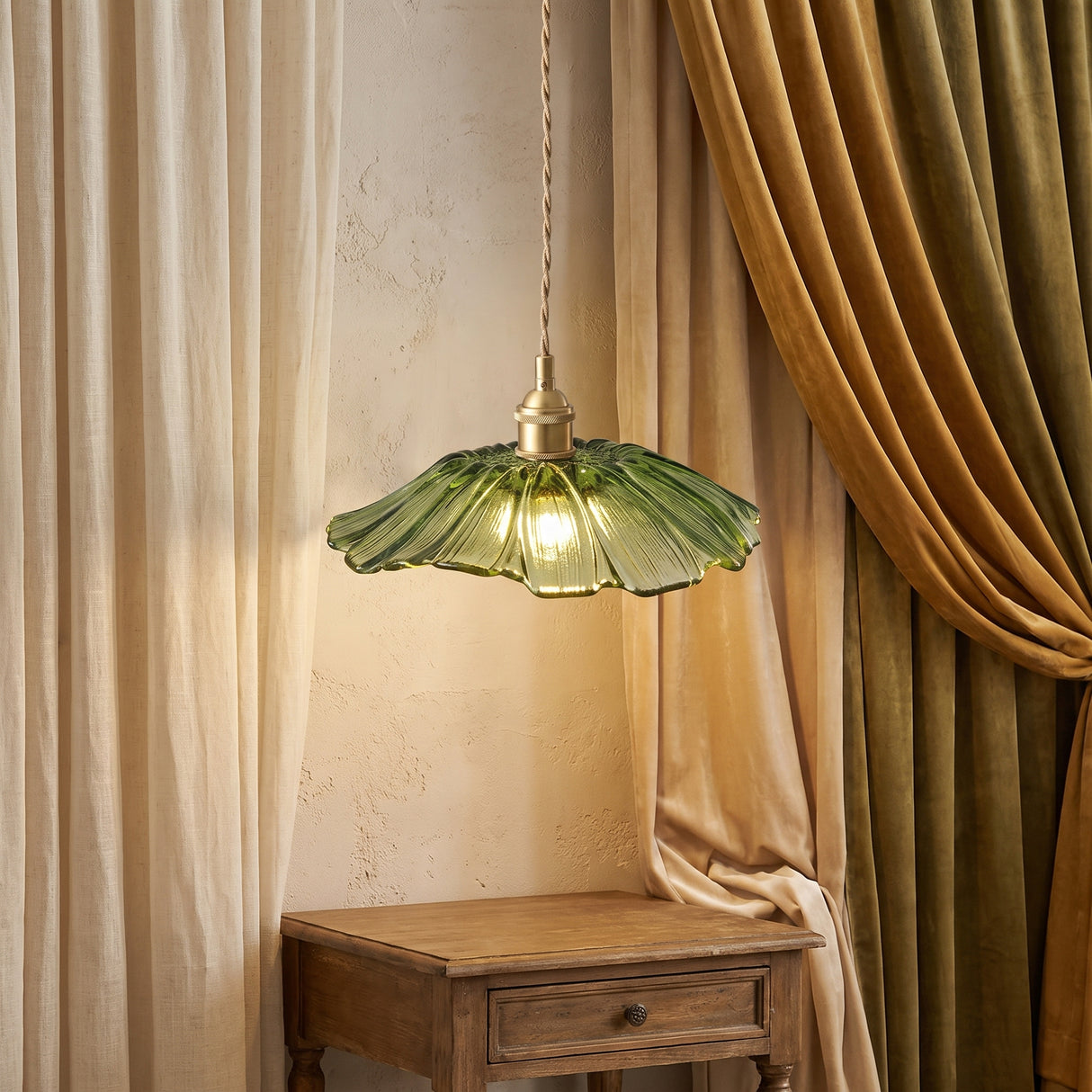 Retro flower glass pendant light - curtain lifestyle