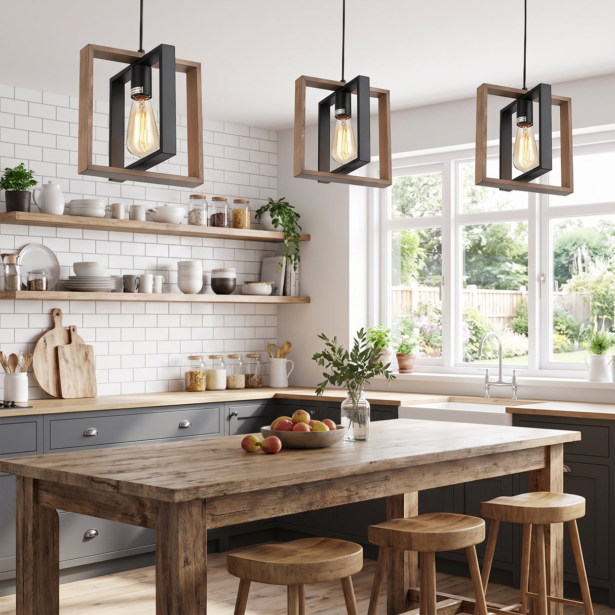 Iron and Wood Farmhouse Pendant Light - Lifestyle 5