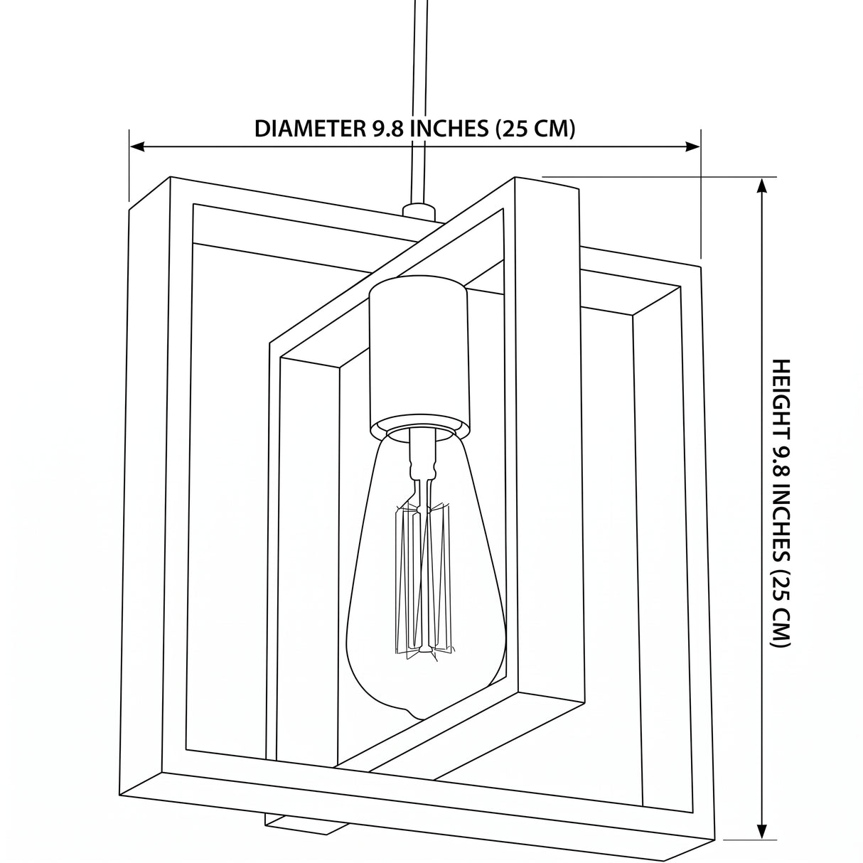 Iron and Wood Farmhouse Pendant Light - Size Illustration