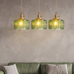 Vintage cylinder glass pendant light - living room lifestyle