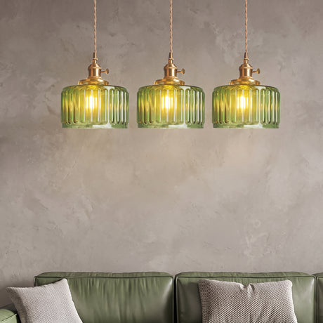 Vintage cylinder glass pendant light - living room lifestyle