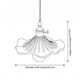 Hibiscus fluted glass pendant light - size and dimension line-art illustration