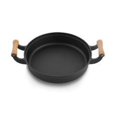 Pancake Pan – Thick Cast Iron Induction Griddle with Wooden Handle - Hurbane Home