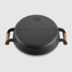 Pancake Pan – Thick Cast Iron Induction Griddle with Wooden Handle - Hurbane Home