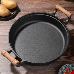Pancake Pan – Thick Cast Iron Induction Griddle with Wooden Handle - Hurbane Home