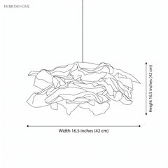 Line drawing of the paper pendant shade marked 16.5 inches wide and 16.5 inches high