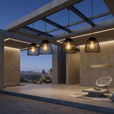 Solar Outdoor Pendant Light with Woven Bell Shade and Chain
