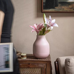 Pink Ceramic Vase - Textured Decorative Centerpiece for Home Decor Elegance - Textured Ceramic Vase - Hurbane Home
