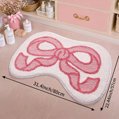 Pink Fluffy Rug – Plush Bow Tufted Non - Slip Washable Bath Mat - Hurbane Home