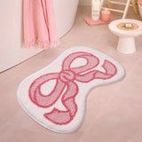 Pink Fluffy Rug – Plush Bow Tufted Non - Slip Washable Bath Mat - Hurbane Home