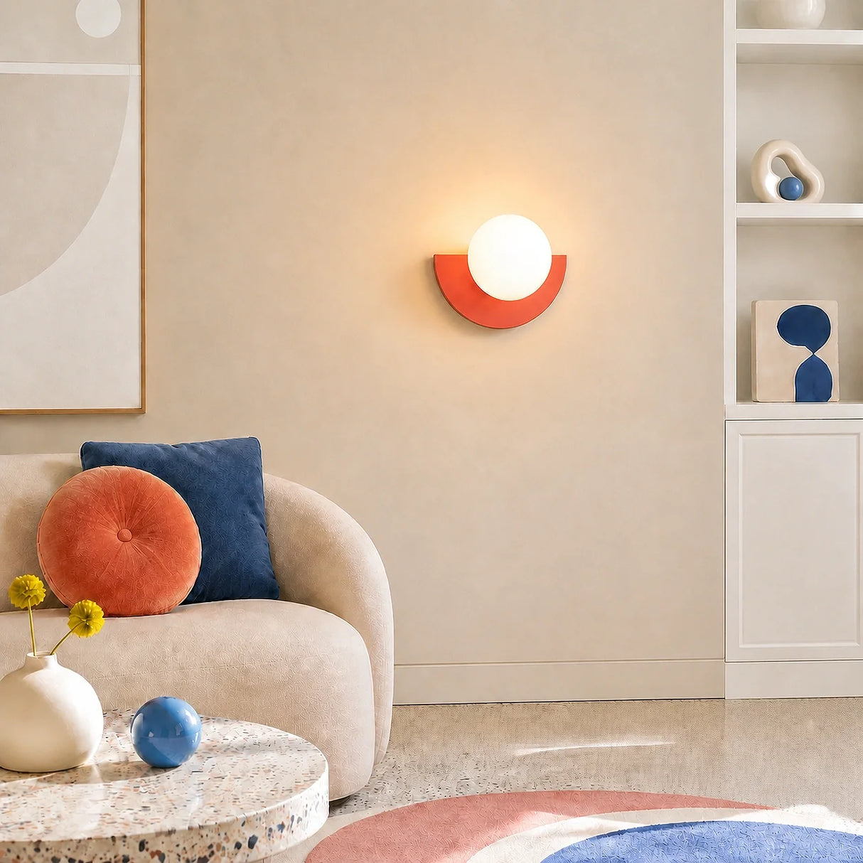 Pink half moon wall sconce with the frosted glass globe shade