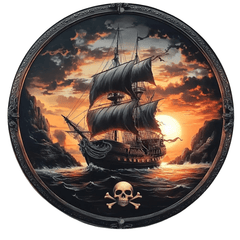 Pirate Ship Decor - Vintage Metal Circle Wall Art for Nautical Theme - Hurbane Home