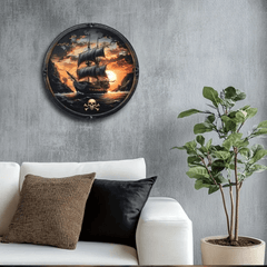 Pirate Ship Decor - Vintage Metal Circle Wall Art for Nautical Theme - Hurbane Home