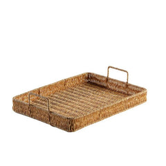 Plastic Serving Tray – Imitation Rattan Organizer with Easy Carry Handles - Hurbane Home
