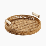 Plastic Serving Tray – Imitation Rattan Organizer with Easy Carry Handles - Hurbane Home